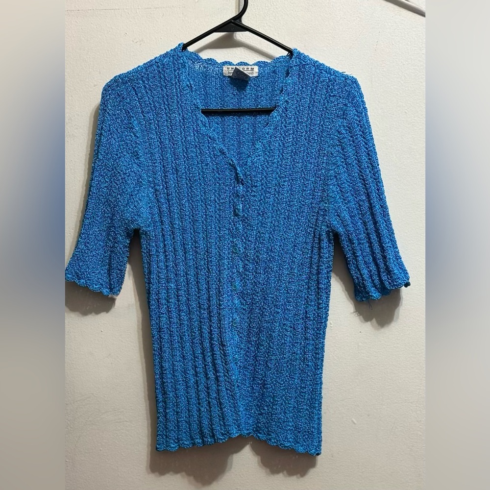 🤎JohnPaulRichard Bright Turquoise Textured Knit Button-Up